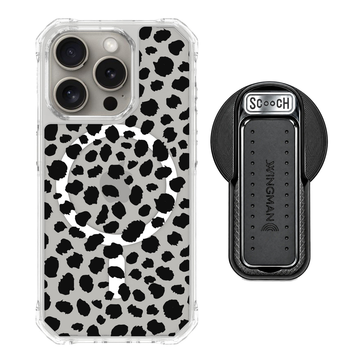 Scooch MagCase Black Leopard for iPhone 15 Pro — MagSafe Wingback Bundle - Black