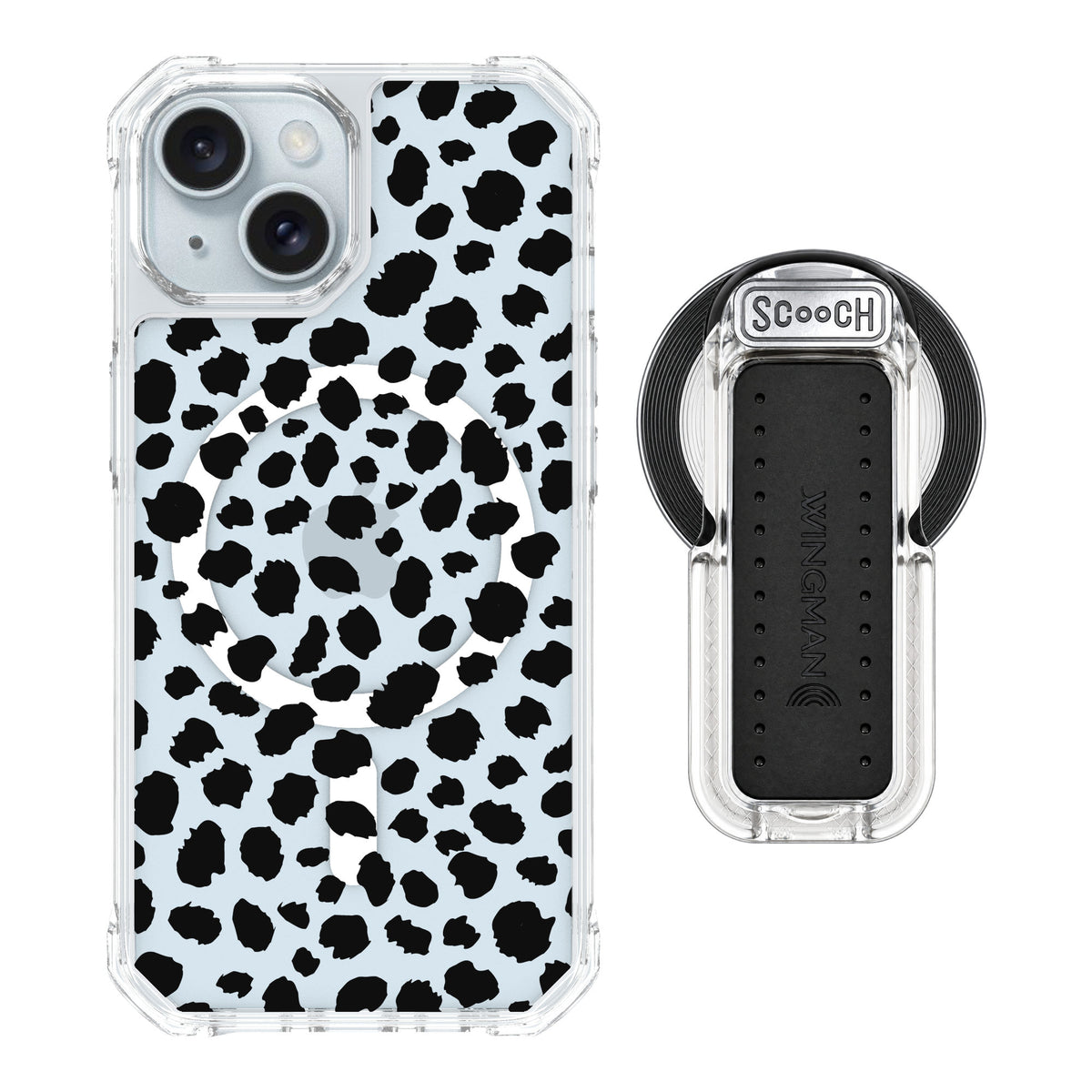 Scooch MagCase Black Leopard for iPhone 15 — MagSafe Wingback Bundle - Clear