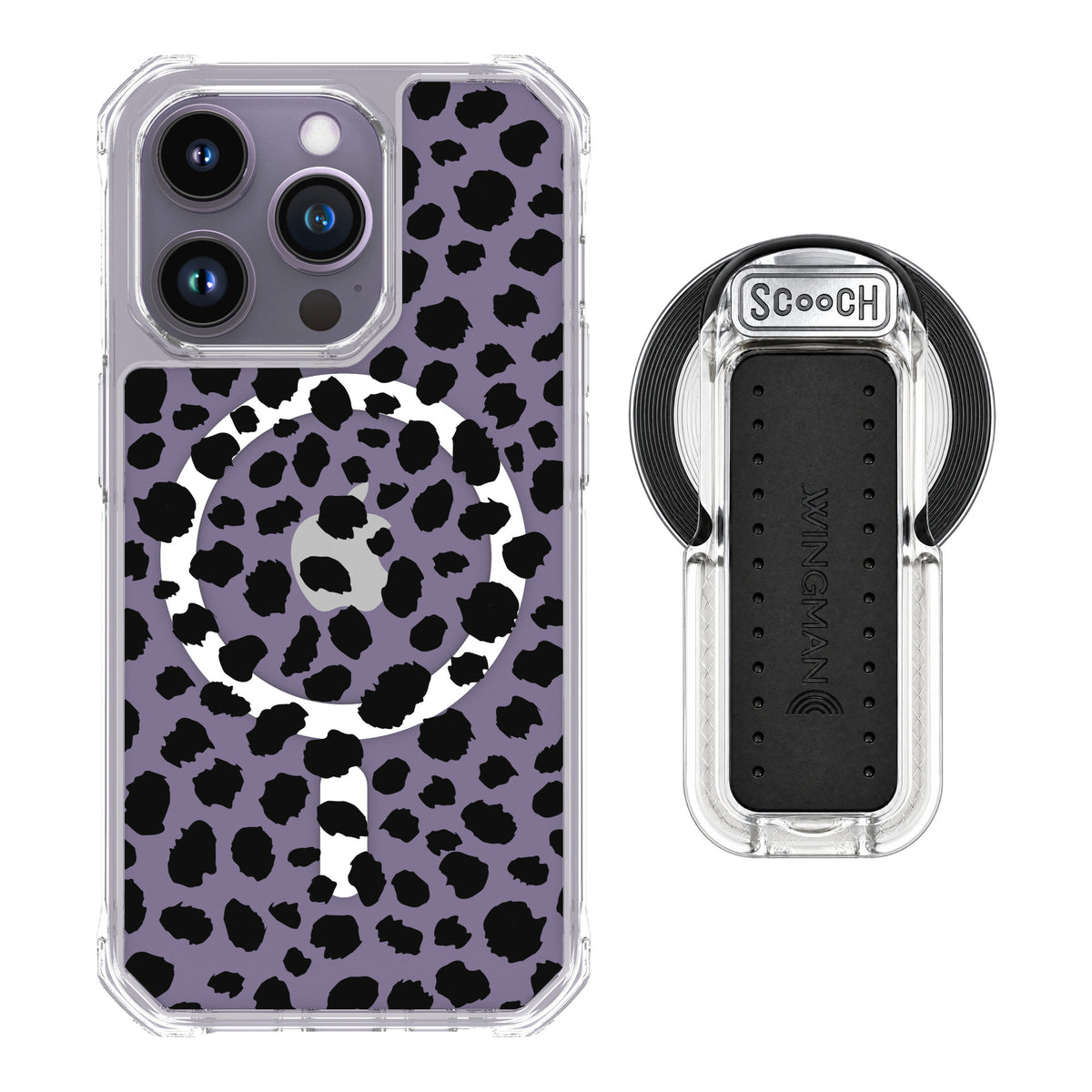 Scooch MagCase Black Leopard for iPhone 14 Pro — MagSafe Wingback Bundle - Clear