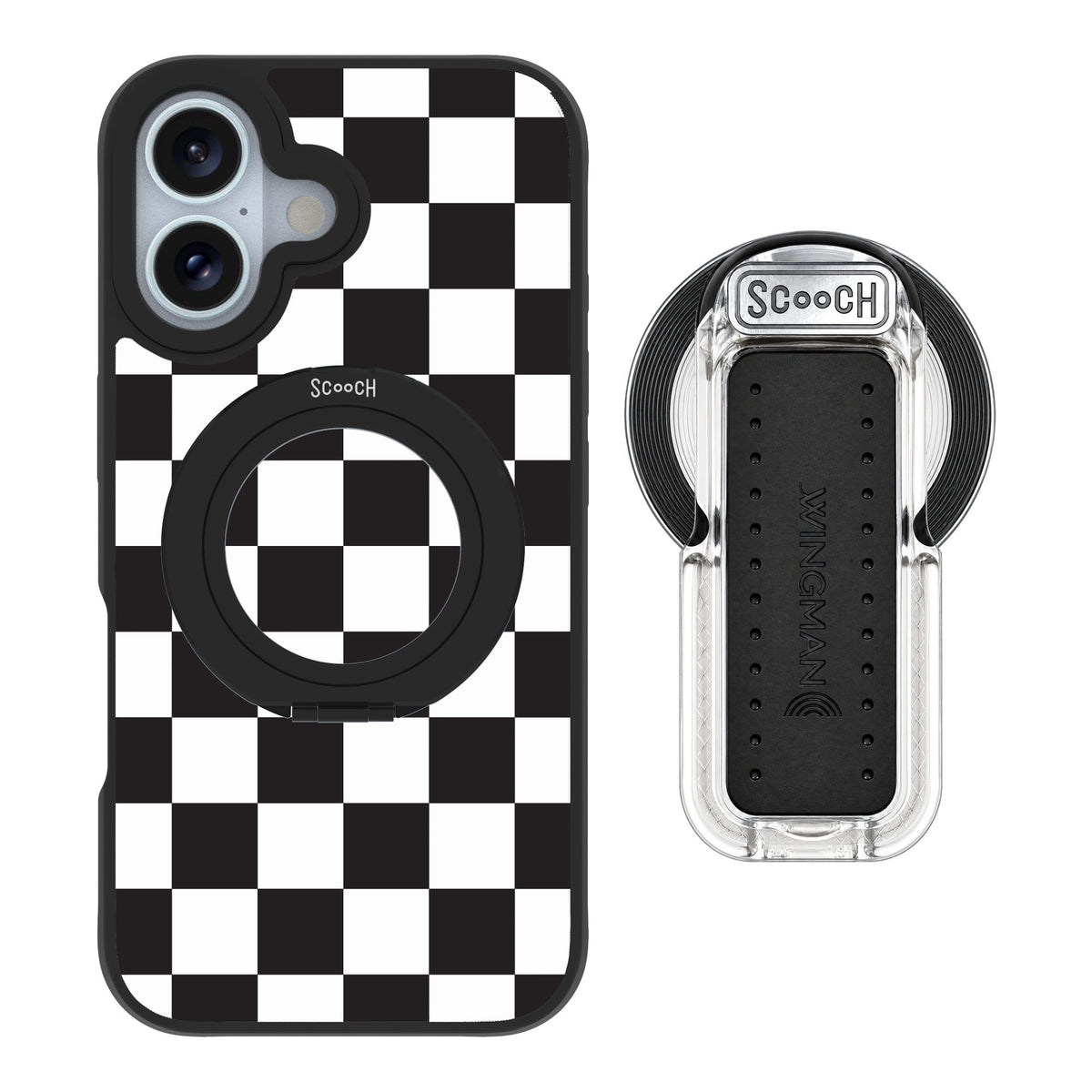 Scooch MagCase Checkered for iPhone 16 — MagSafe Wingback Bundle - Clear