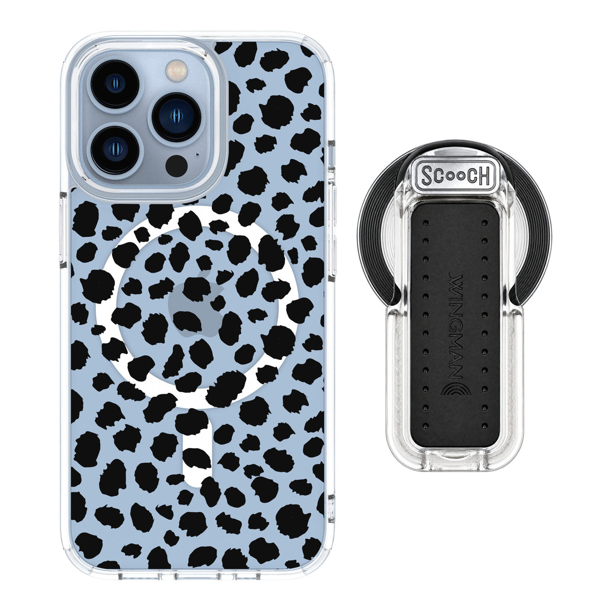 Scooch MagCase Black Leopard for iPhone 13 Pro — MagSafe Wingback Bundle - Clear
