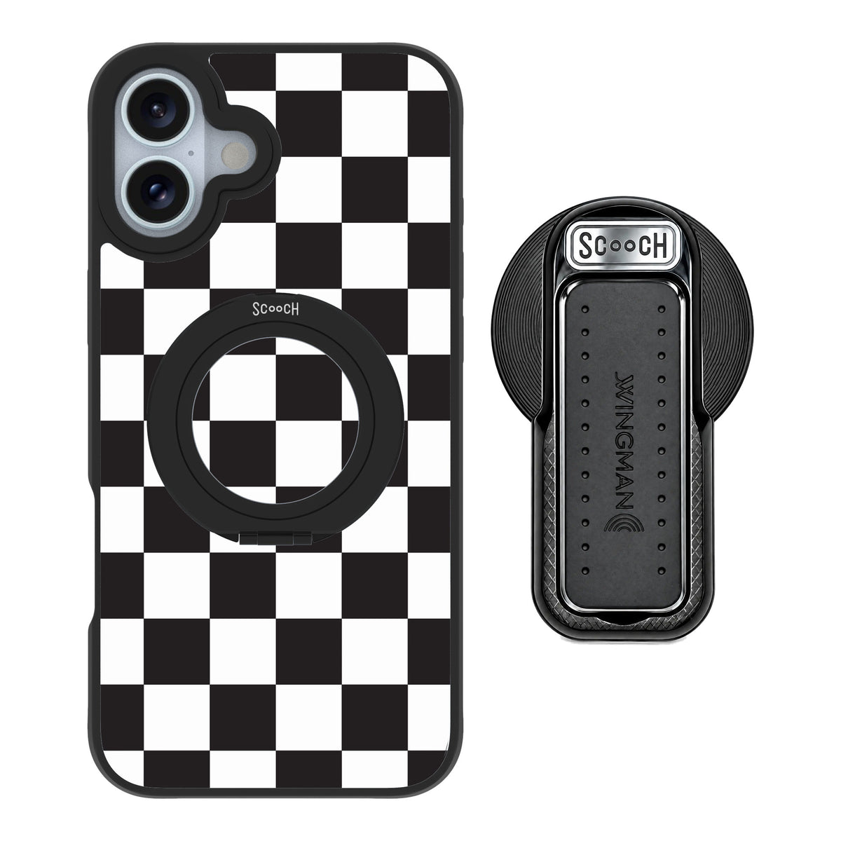 Scooch MagCase Checkered for iPhone 16 Plus — MagSafe Wingback Bundle - Black