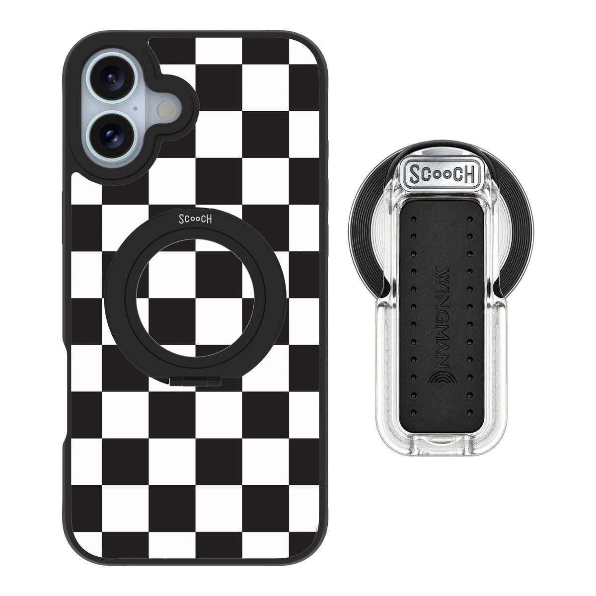 Scooch MagCase Checkered for iPhone 16 Plus — MagSafe Wingback Bundle - Clear