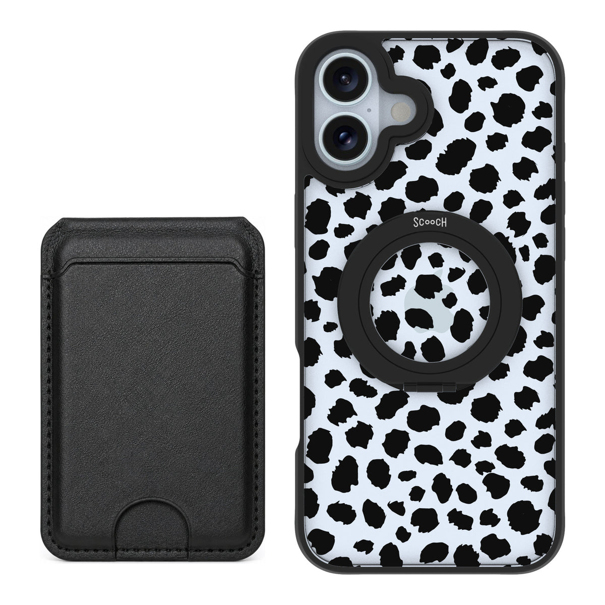 Scooch MagCase Black Leopard for iPhone 16 Plus — Black MagWallet Bundle
