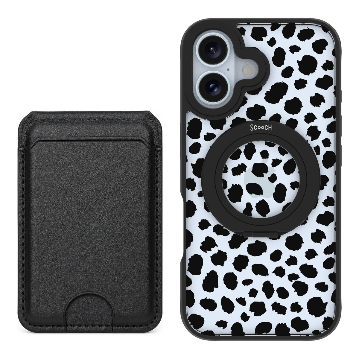 Scooch MagCase Black Leopard for iPhone 16 — Black MagWallet Bundle
