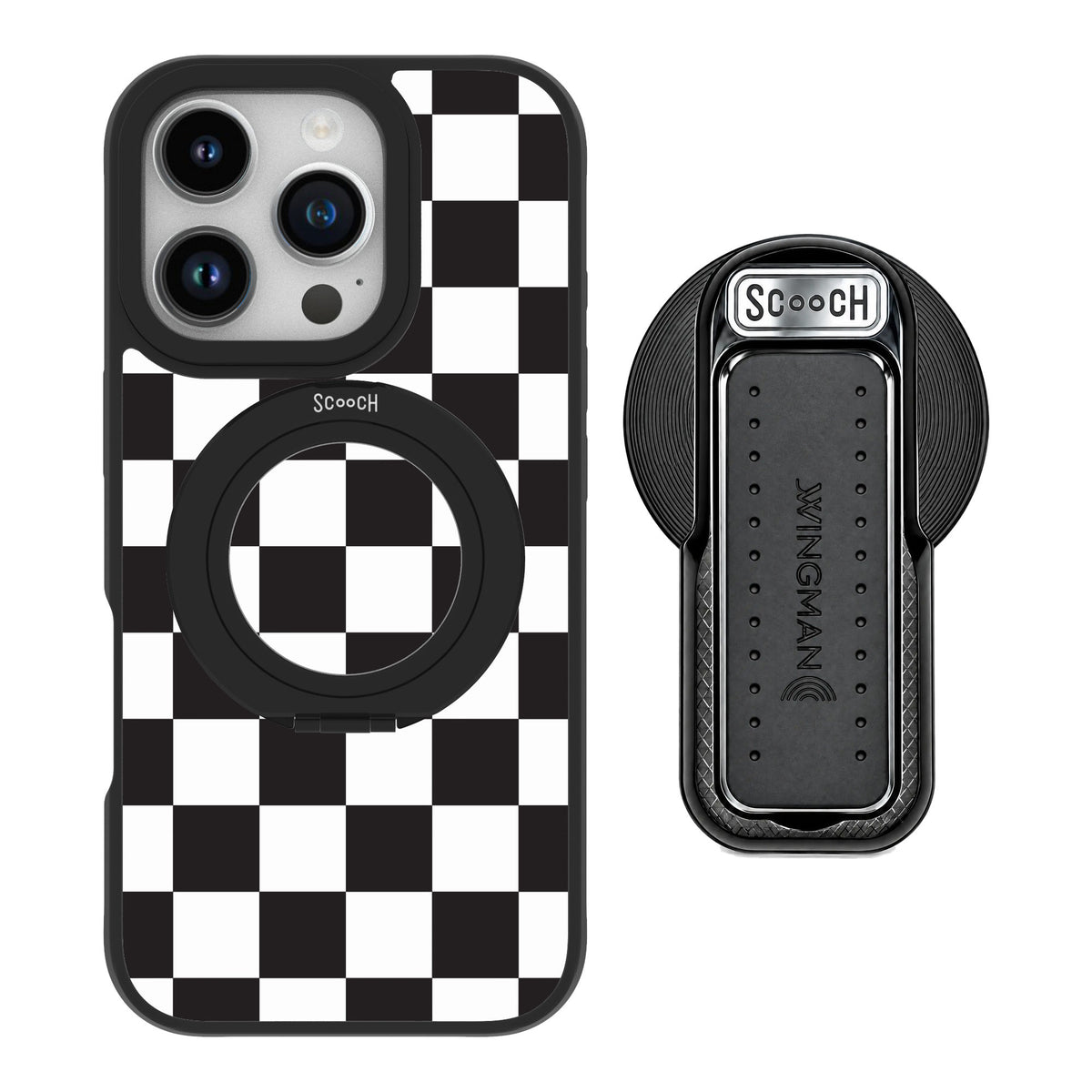 Scooch MagCase Checkered for iPhone 16 Pro — MagSafe Wingback Bundle - Black