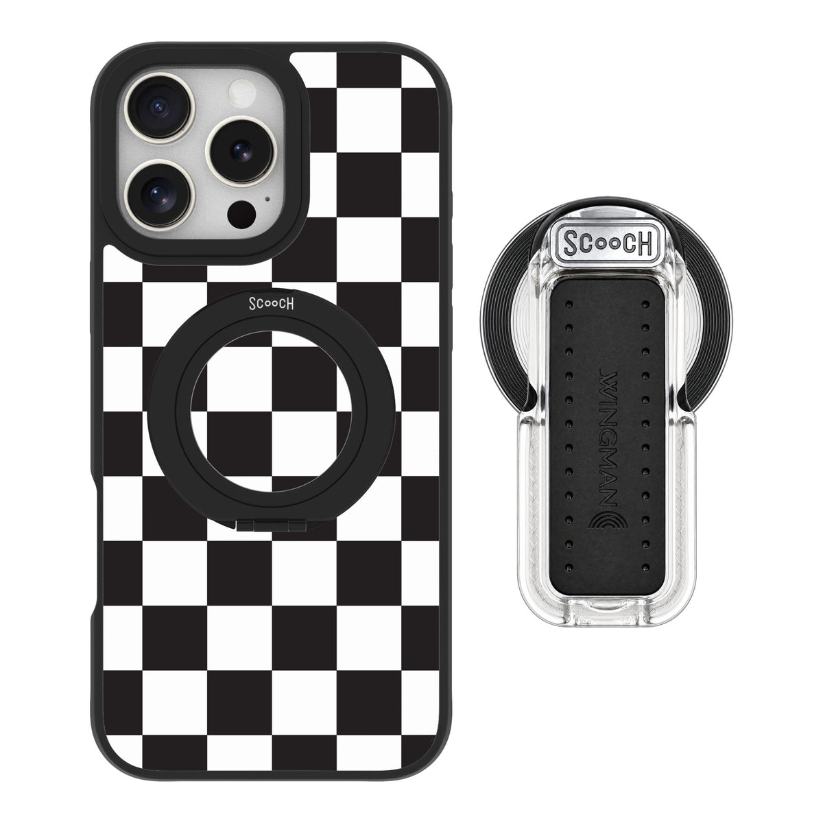 Scooch MagCase Checkered for iPhone 16 Pro Max — MagSafe Wingback Bundle - Clear