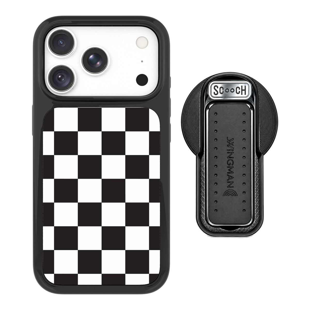 Scooch MagCase Checkered for iPhone 18 Pro — MagSafe Wingback Bundle - Black