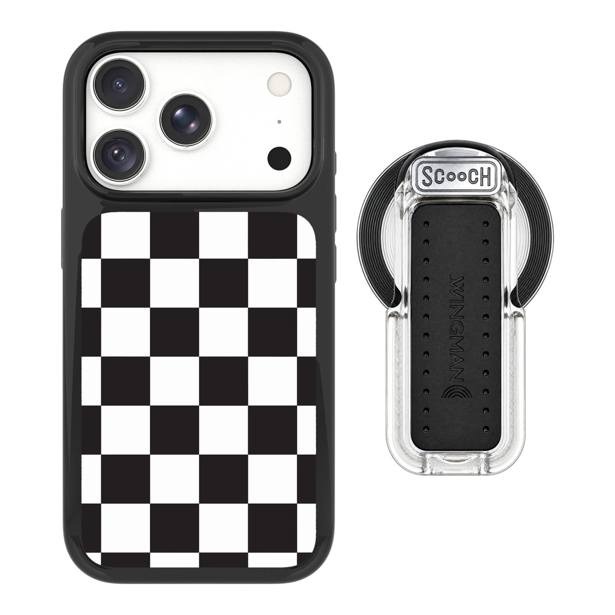 Scooch MagCase Checkered for iPhone 18 Pro Max — MagSafe Wingback Bundle - Clear
