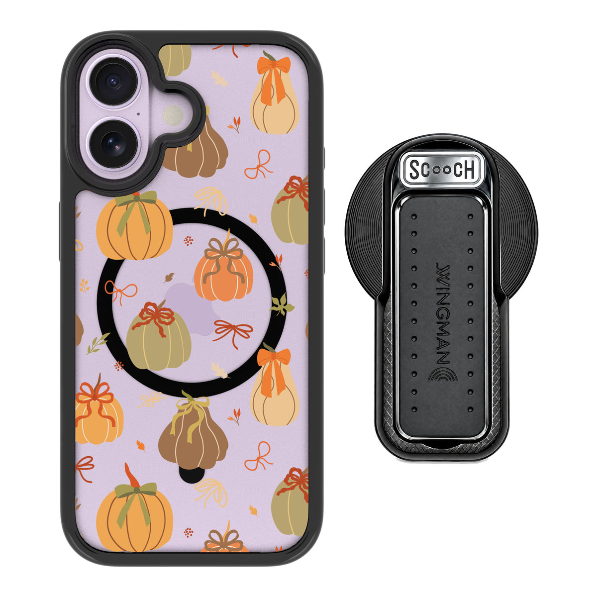 Scooch MagCase Pretty Pumpkins for iPhone 17 — MagSafe Wingback Bundle - Black