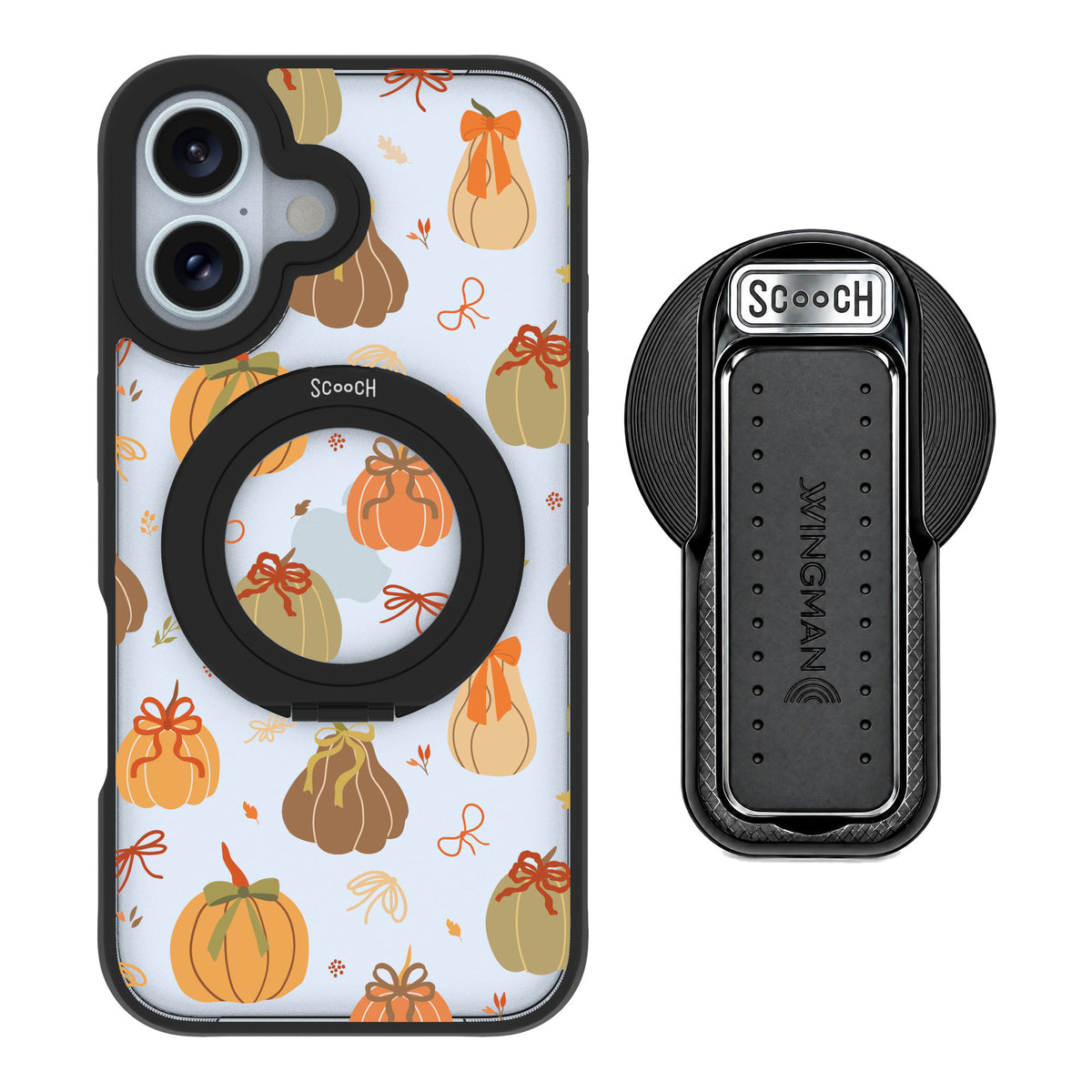 Scooch MagCase Pretty Pumpkins for iPhone 16 — MagSafe Wingback Bundle - Black