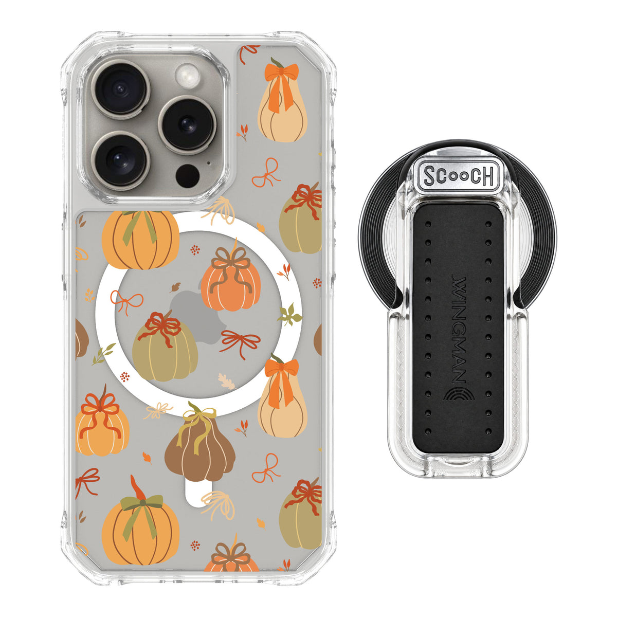 Scooch MagCase Pretty Pumpkins for iPhone 15 Pro — MagSafe Wingback Bundle - Clear
