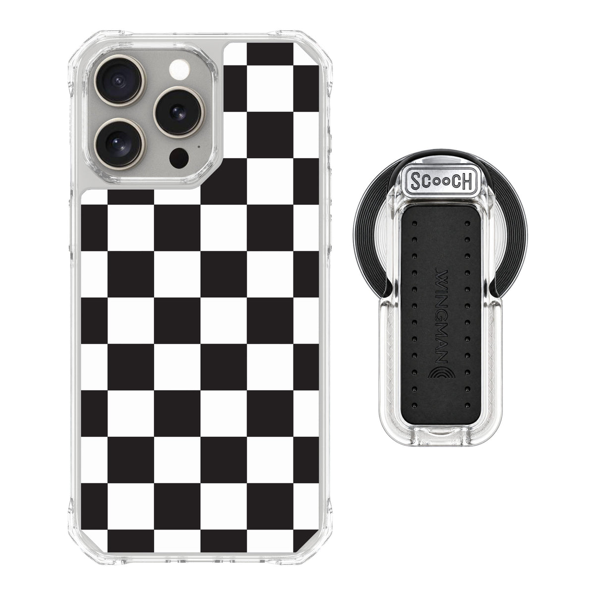 Scooch MagCase Checkered for iPhone 15 Pro Max — MagSafe Wingback Bundle - Clear