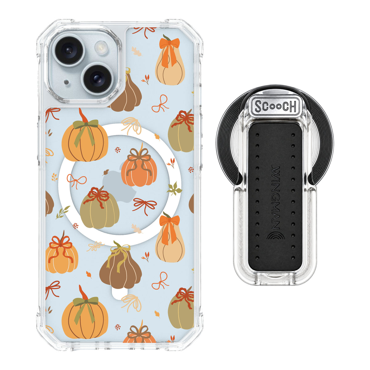 Scooch MagCase Pretty Pumpkins for iPhone 15 — MagSafe Wingback Bundle - Clear