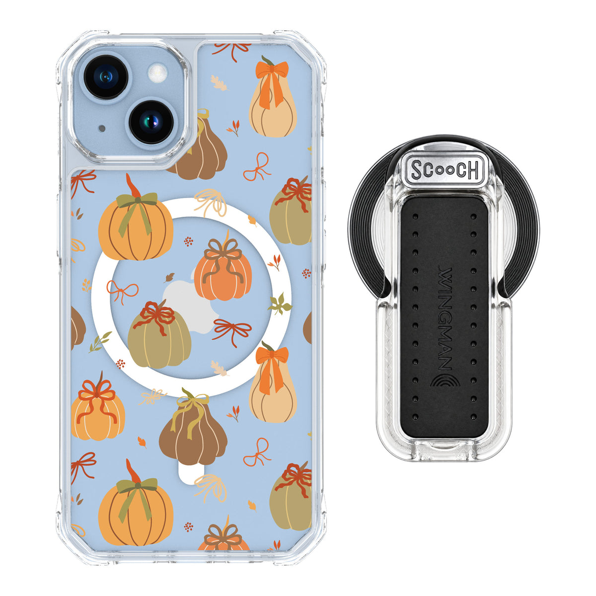 Scooch MagCase Pretty Pumpkins for iPhone 14 — MagSafe Wingback Bundle - Clear