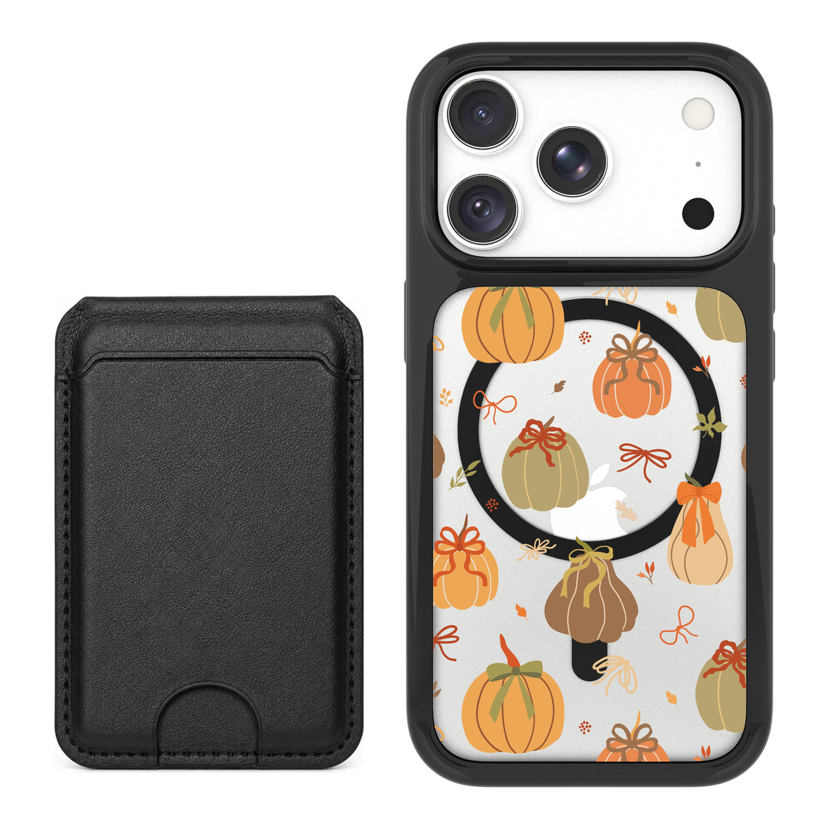 Scooch MagCase Pretty Pumpkins for iPhone 18 Pro — Black MagWallet Bundle