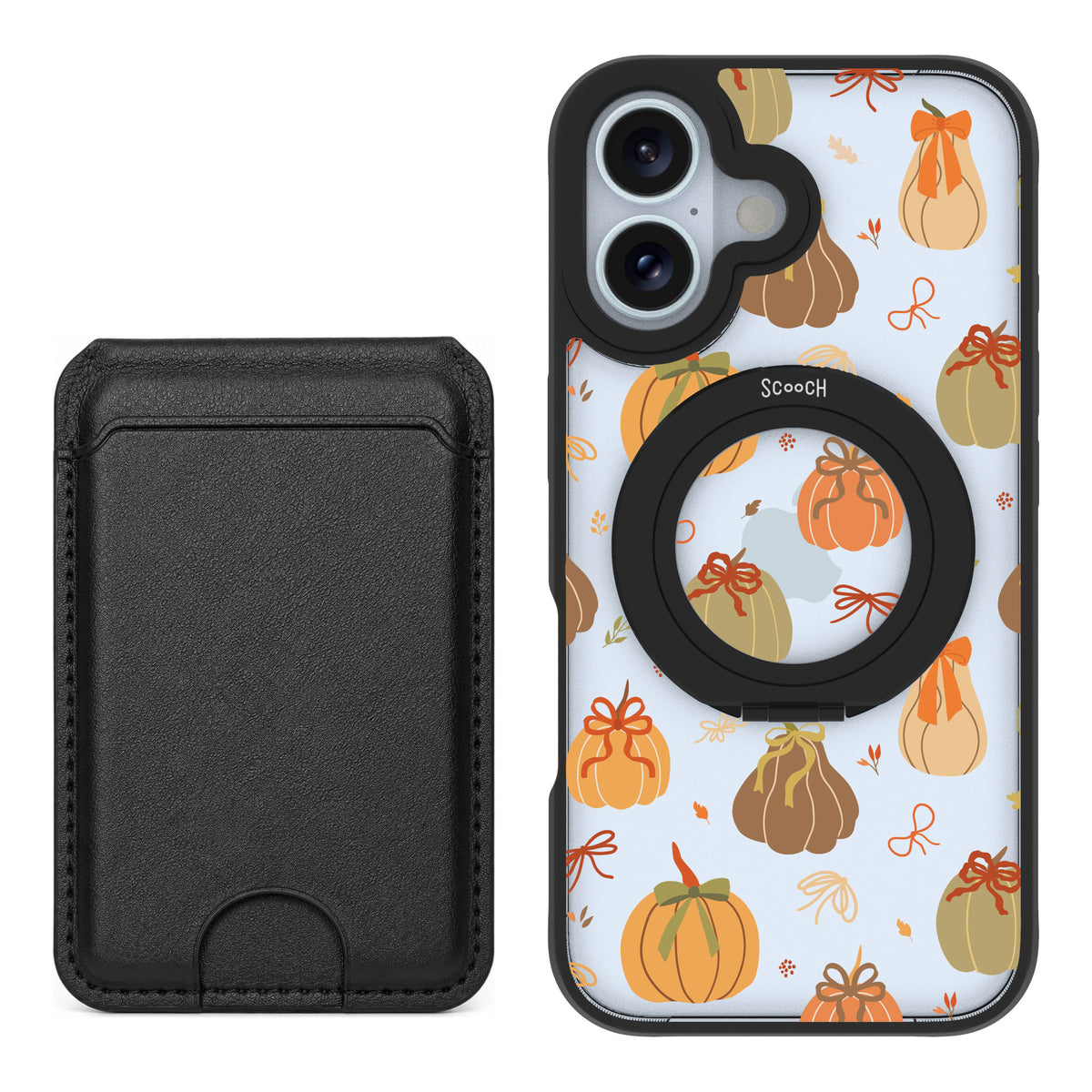 Scooch MagCase Pretty Pumpkins for iPhone 16 — Black MagWallet Bundle