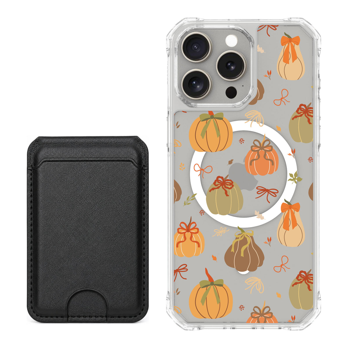 Scooch MagCase Pretty Pumpkins for iPhone 15 Pro Max — Black MagWallet Bundle