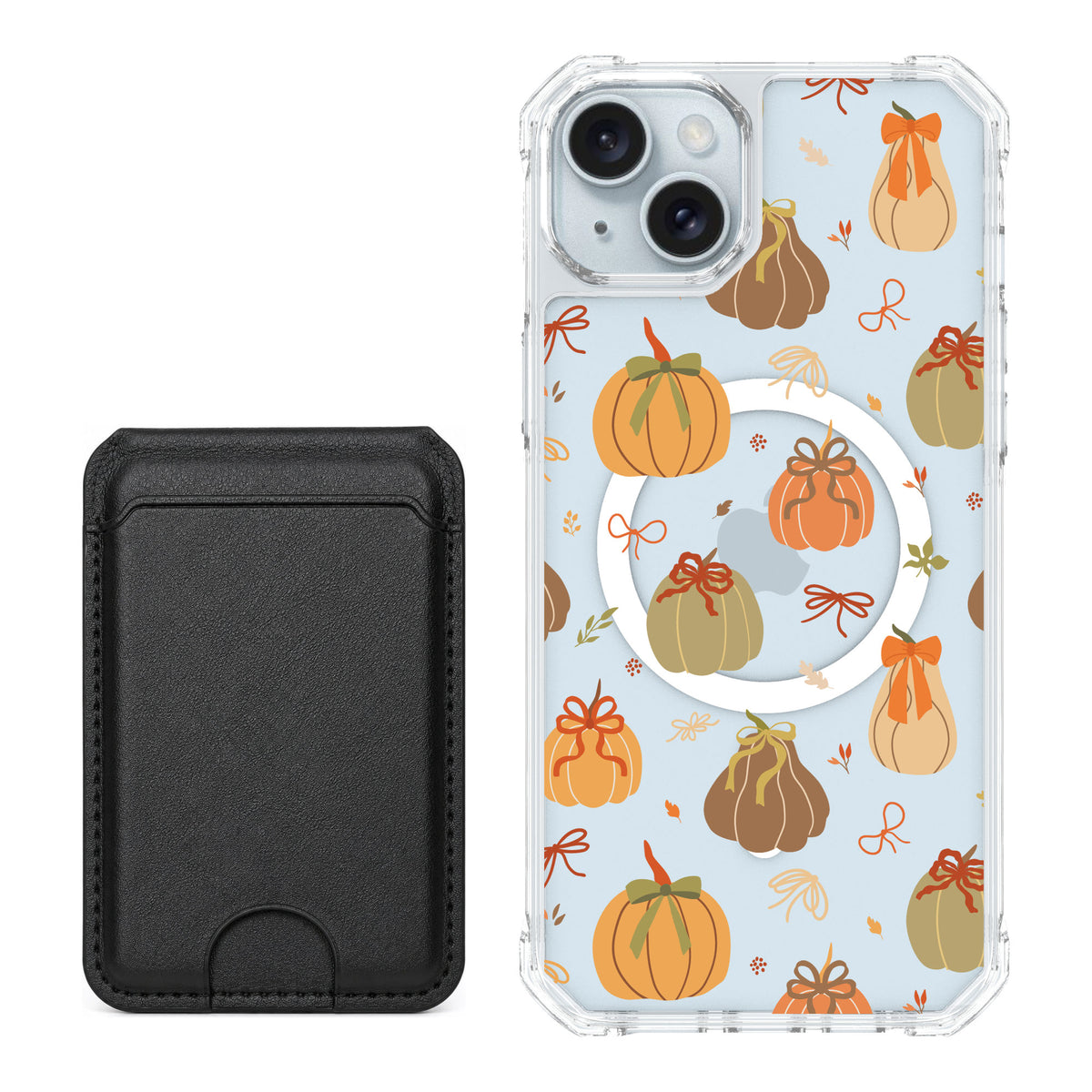 Scooch MagCase Pretty Pumpkins for iPhone 15 Plus — Black MagWallet Bundle