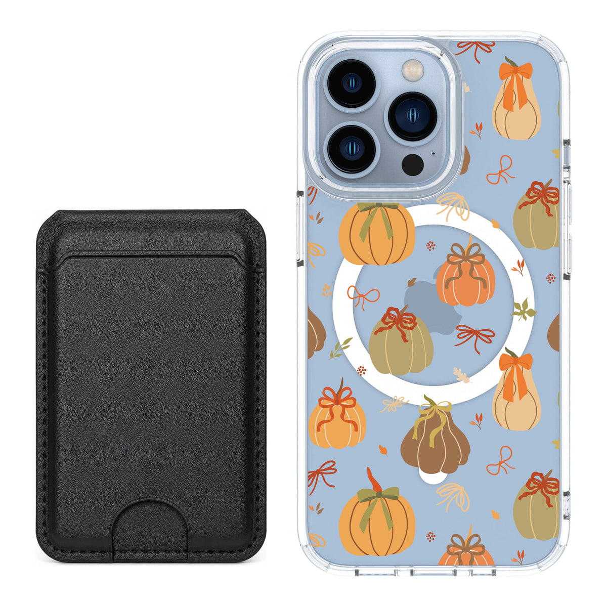 Scooch MagCase Pretty Pumpkins for iPhone 13 Pro — Black MagWallet Bundle