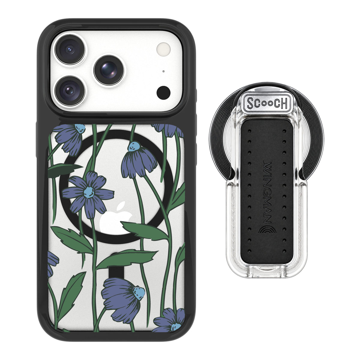 Scooch MagCase Violet Daisy for iPhone 18 Pro Max — MagSafe Wingback Bundle - Clear