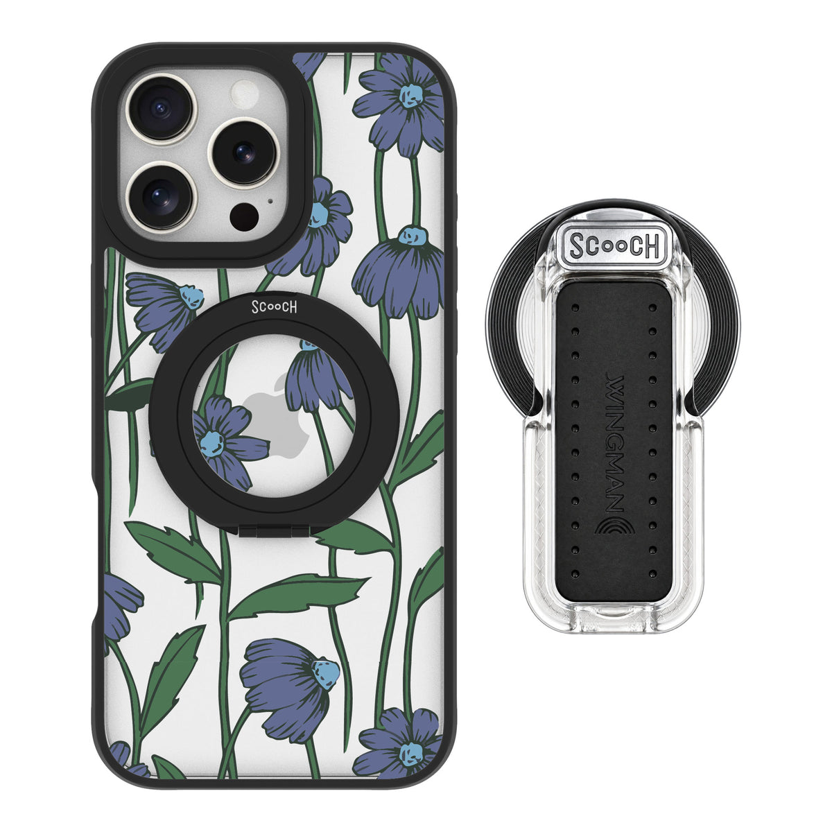 Scooch MagCase Violet Daisy for iPhone 16 Pro Max — MagSafe Wingback Bundle - Clear