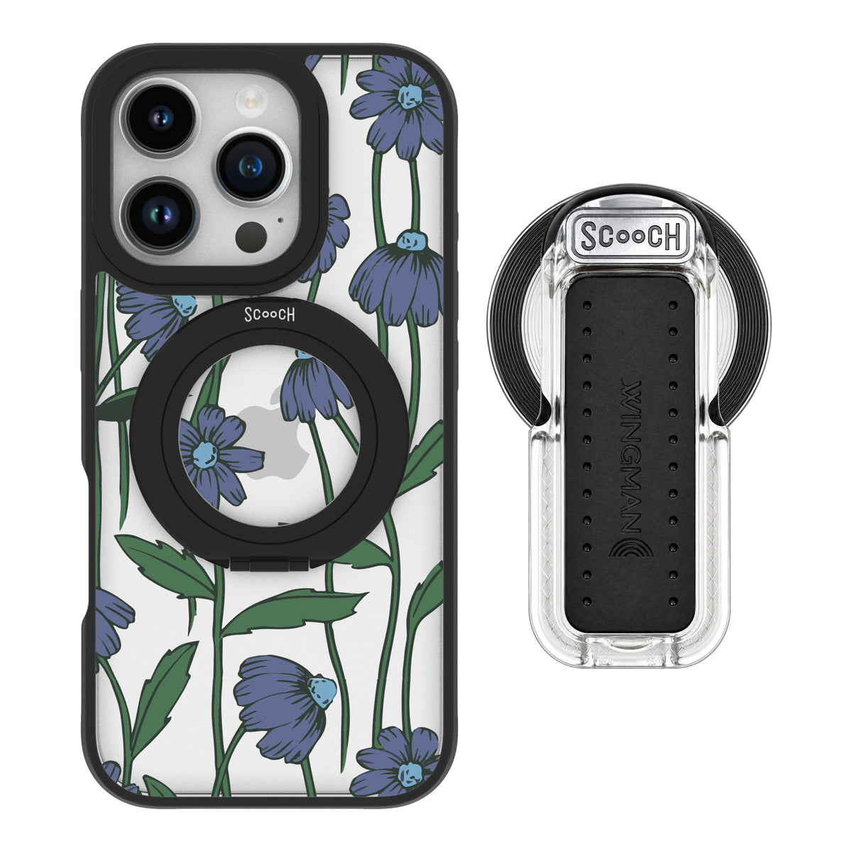 Scooch MagCase Violet Daisy for iPhone 16 Pro — MagSafe Wingback Bundle - Clear