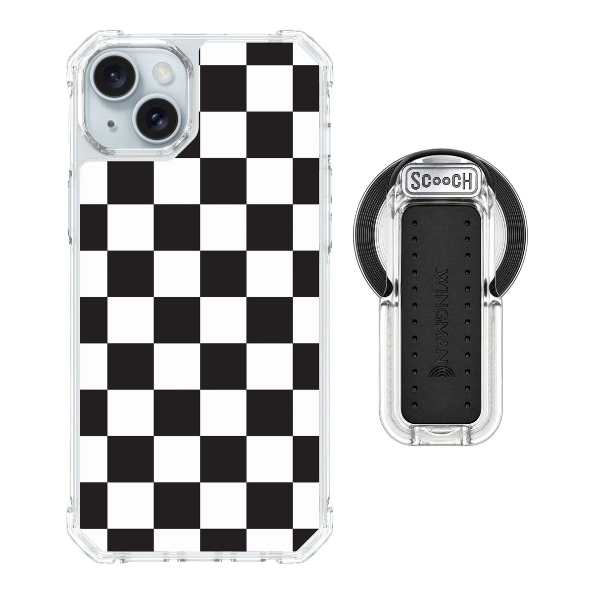 Scooch MagCase Checkered for iPhone 15 Plus — MagSafe Wingback Bundle - Clear