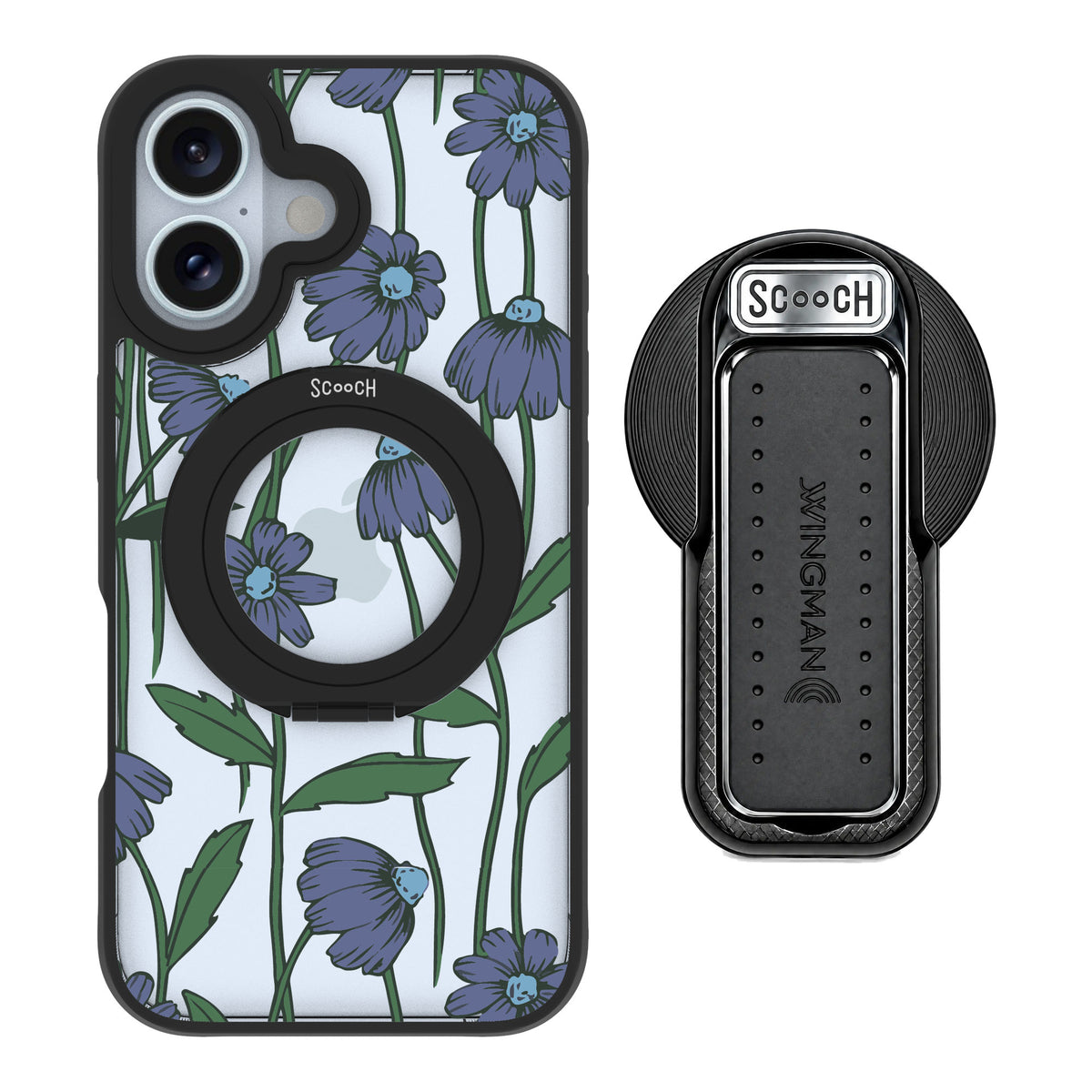 Scooch MagCase Violet Daisy for iPhone 16 — MagSafe Wingback Bundle - Black