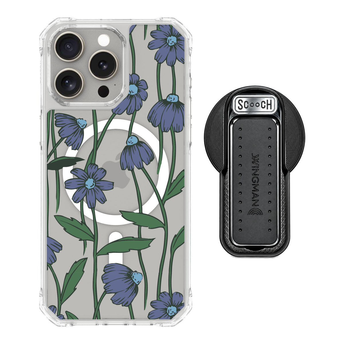 Scooch MagCase Violet Daisy for iPhone 15 Pro Max — MagSafe Wingback Bundle - Black