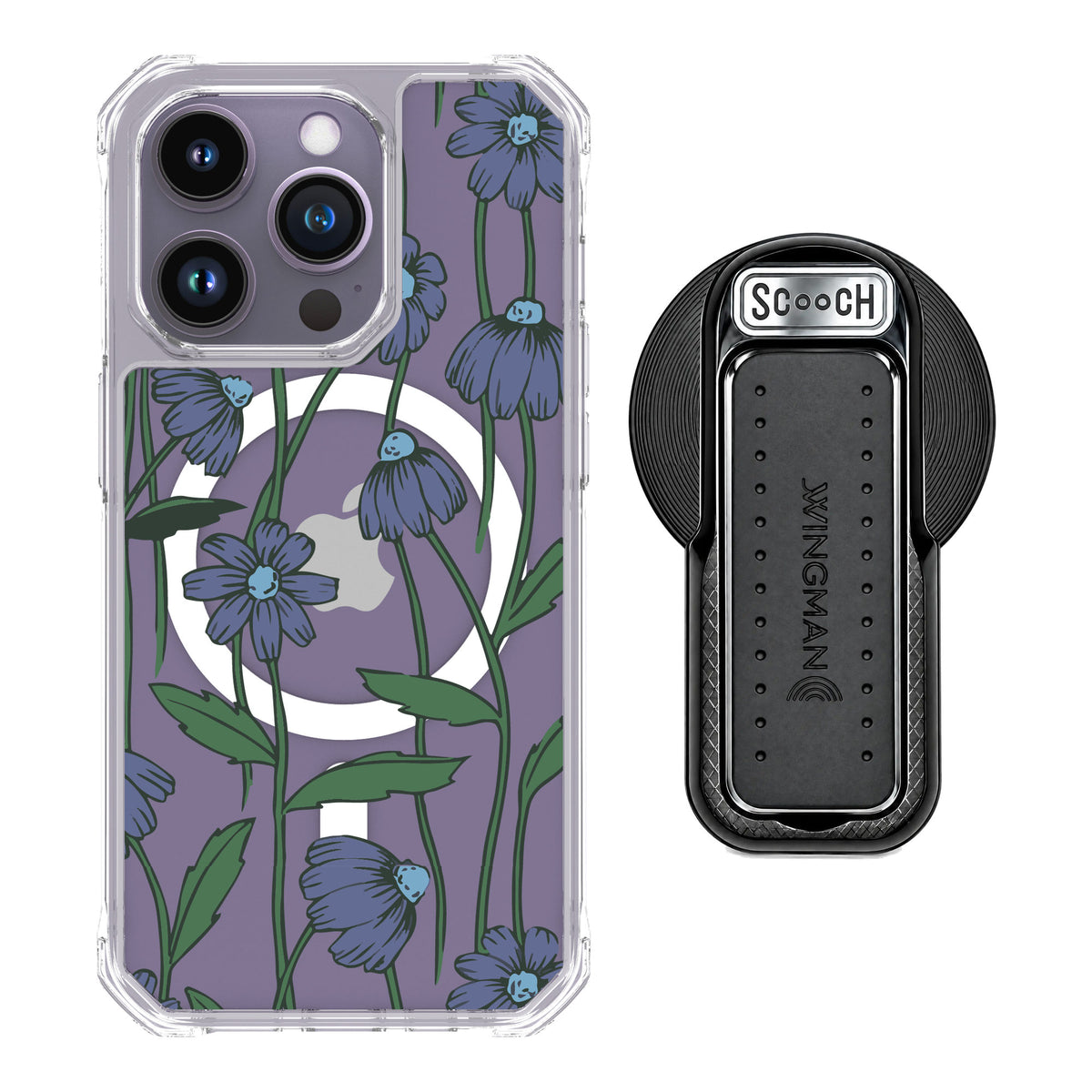 Scooch MagCase Violet Daisy for iPhone 14 Pro — MagSafe Wingback Bundle - Black