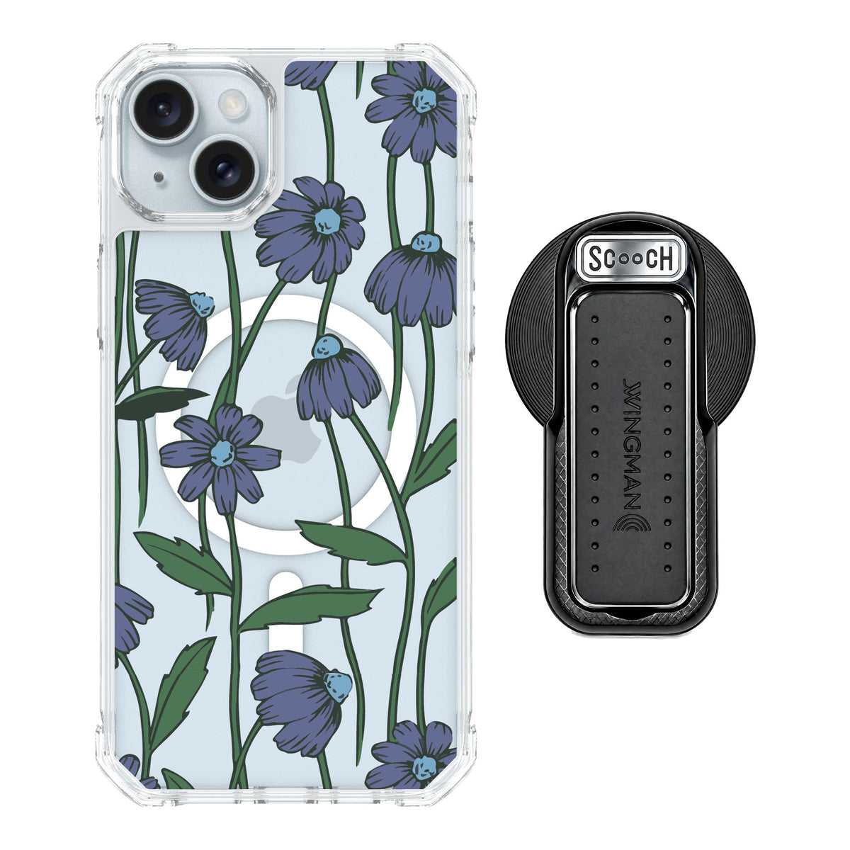 Scooch MagCase Violet Daisy for iPhone 14 Plus — MagSafe Wingback Bundle - Black