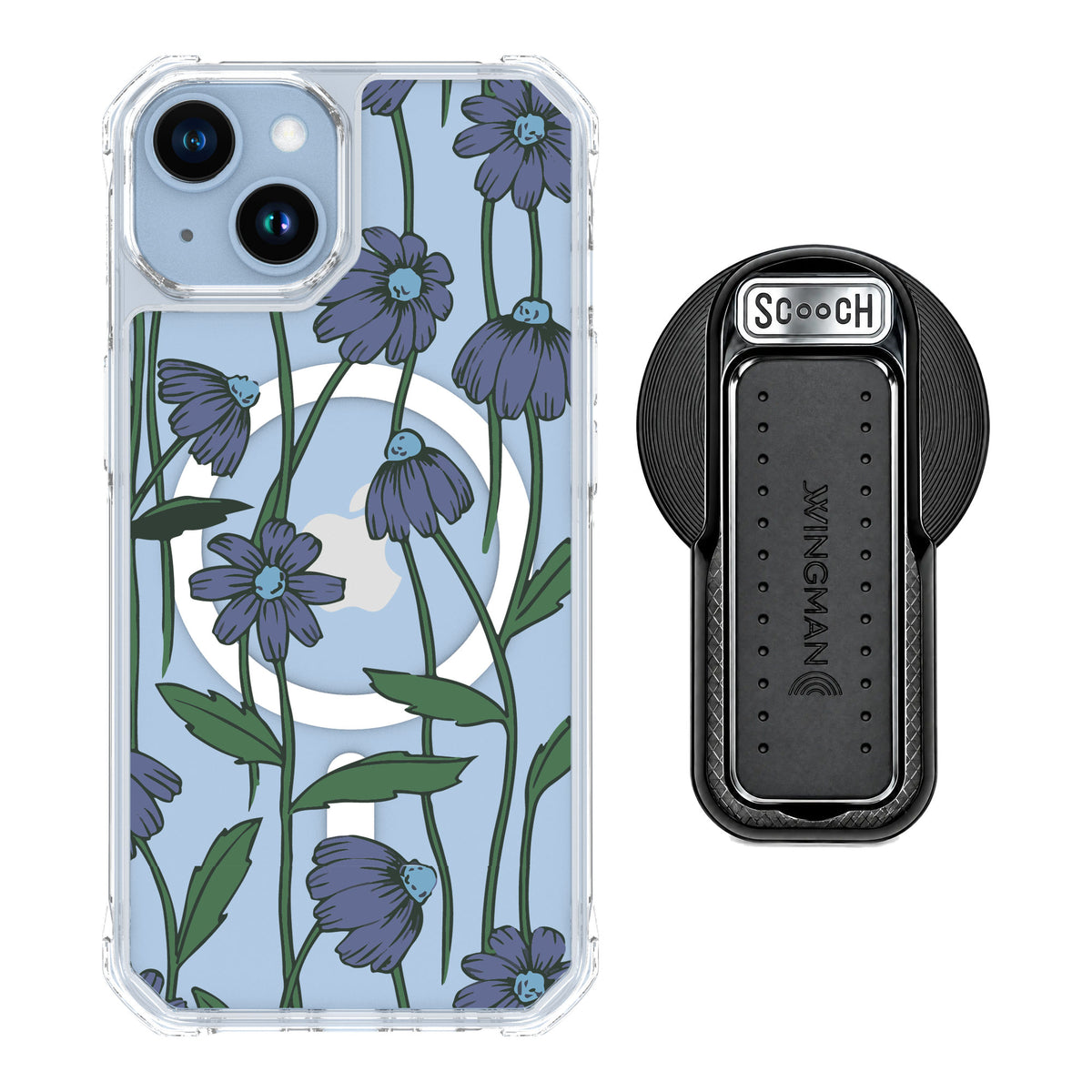 Scooch MagCase Violet Daisy for iPhone 14 — MagSafe Wingback Bundle - Black