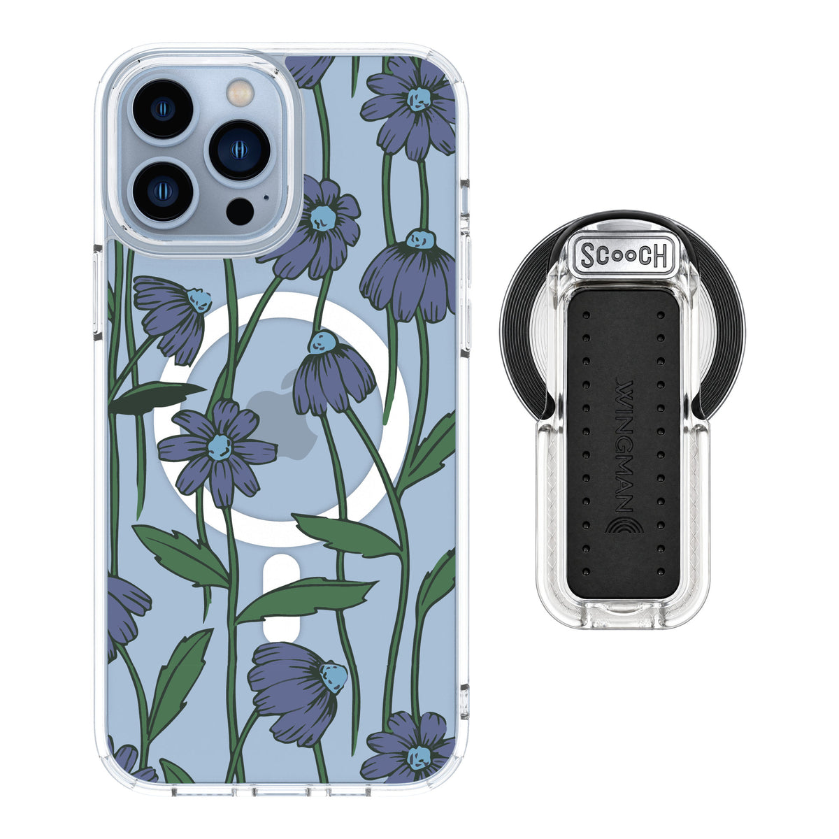 Scooch MagCase Violet Daisy for iPhone 13 Pro Max — MagSafe Wingback Bundle - Clear