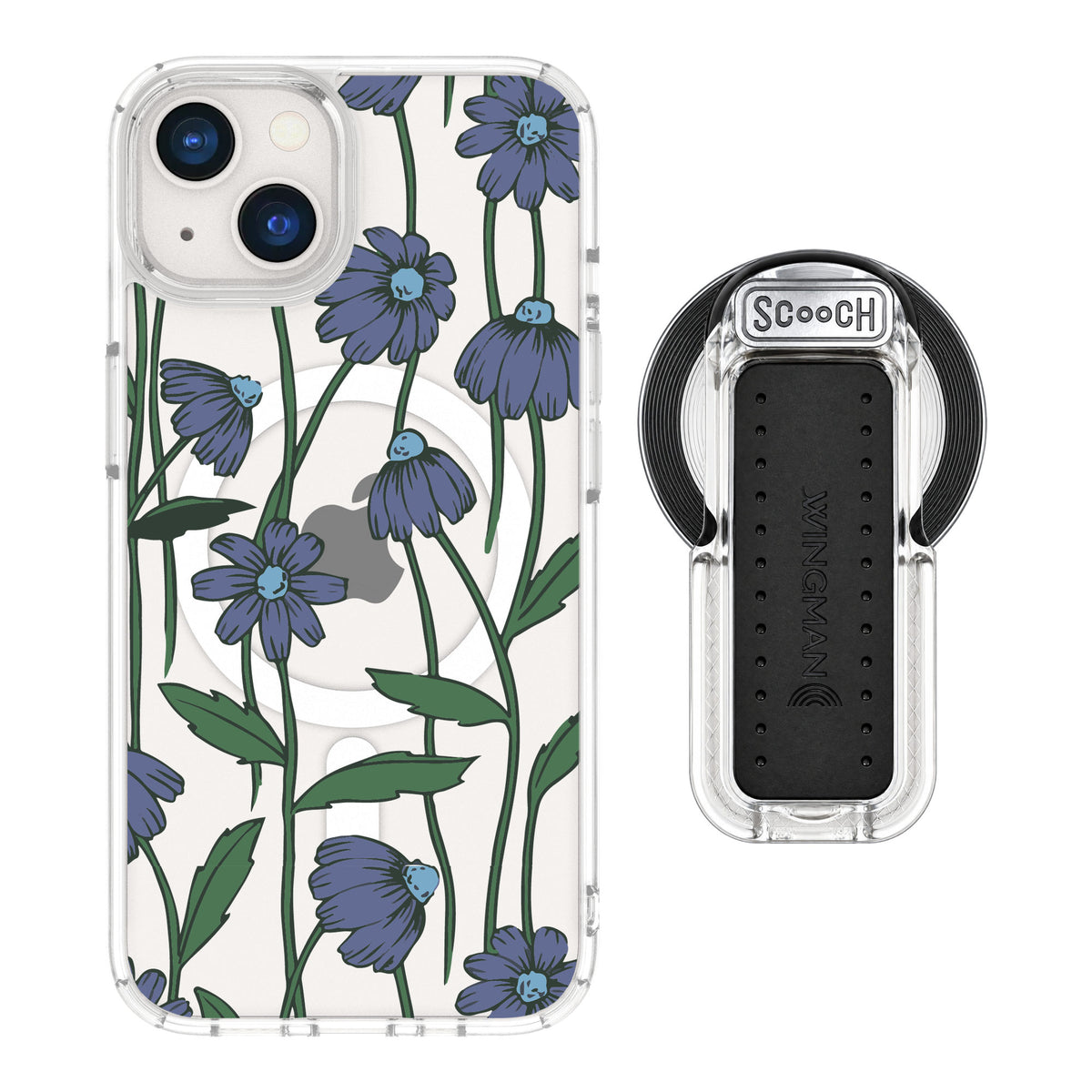 Scooch MagCase Violet Daisy for iPhone 13 — MagSafe Wingback Bundle - Clear