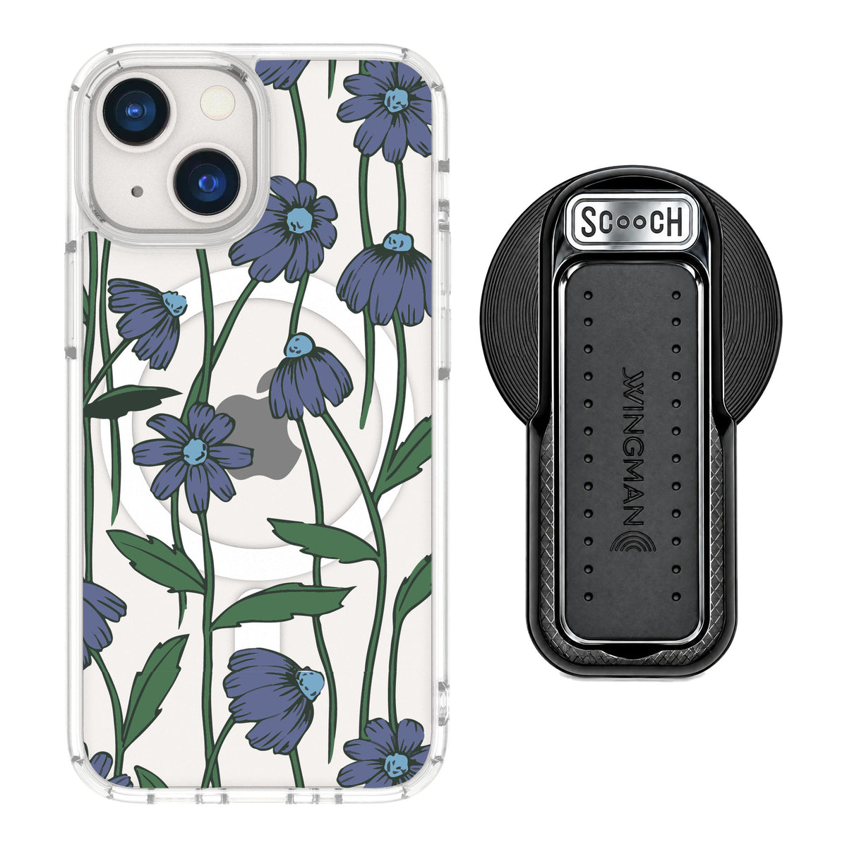 Scooch MagCase Violet Daisy for iPhone 13 mini — MagSafe Wingback Bundle - Black