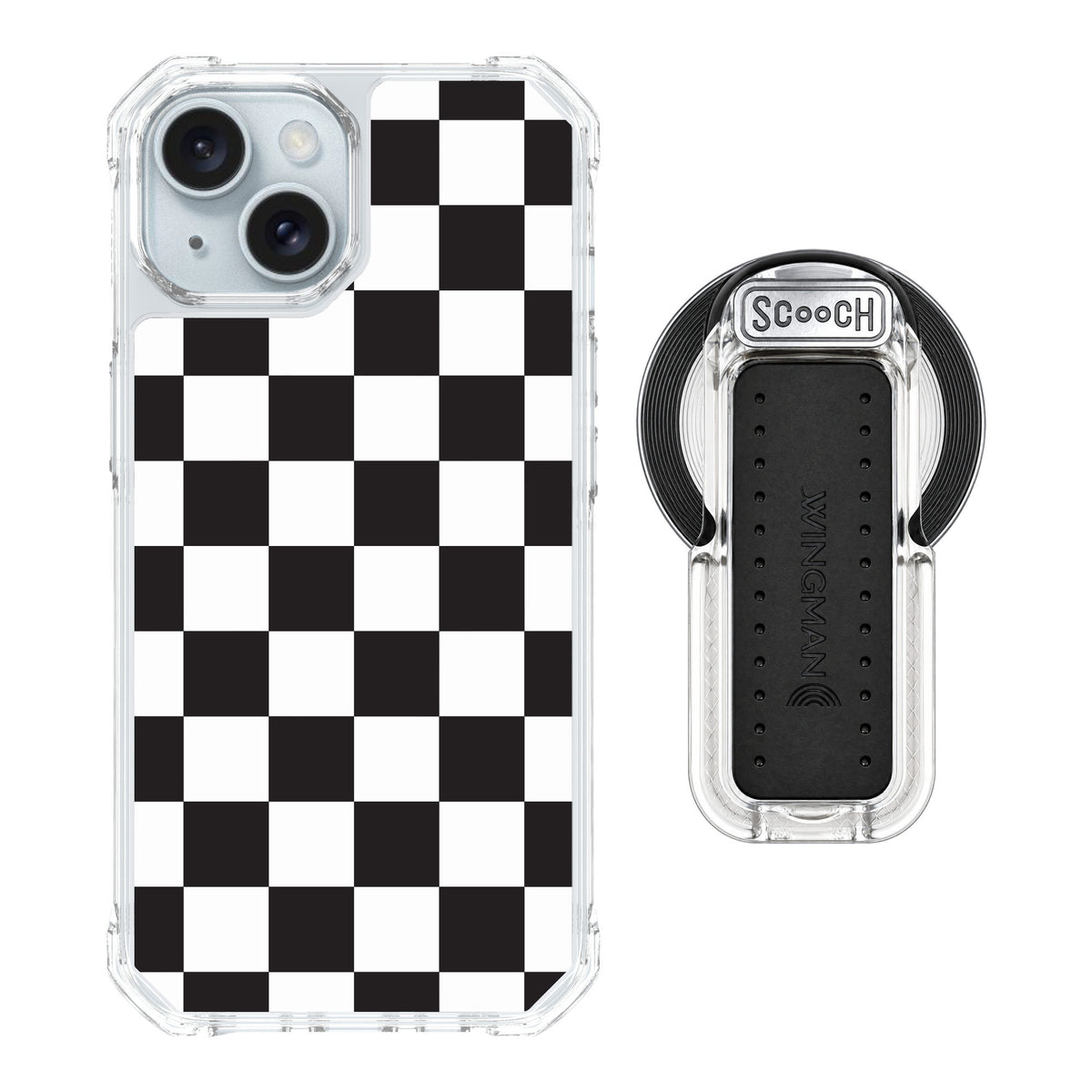 Scooch MagCase Checkered for iPhone 15 — MagSafe Wingback Bundle - Clear
