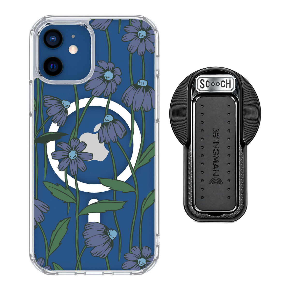 Scooch MagCase Violet Daisy for iPhone 12 — MagSafe Wingback Bundle - Black