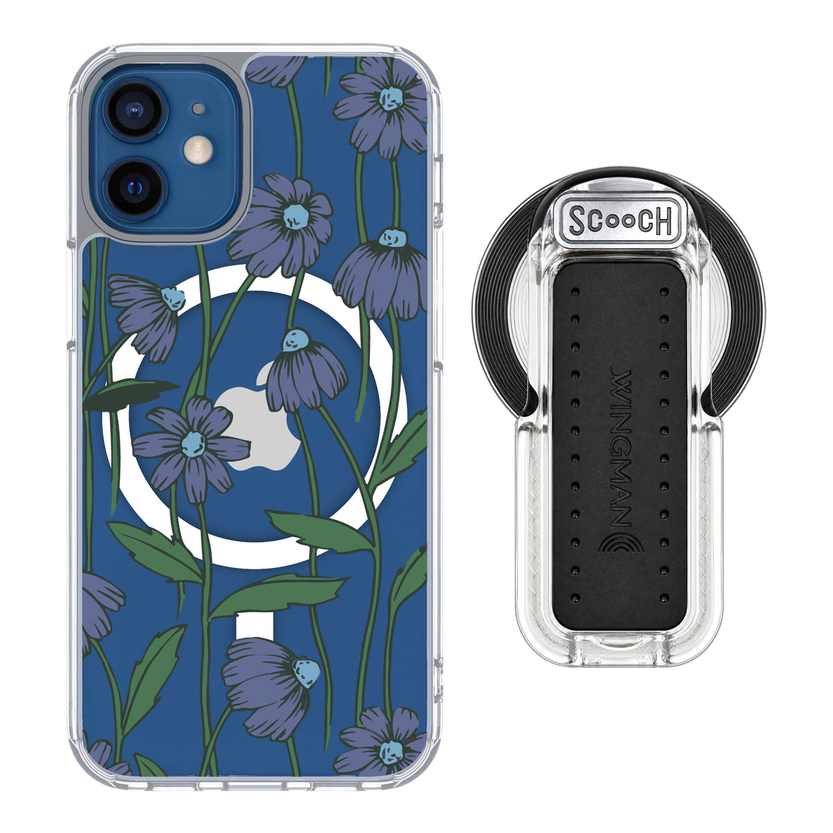 Scooch MagCase Violet Daisy for iPhone 12 mini — MagSafe Wingback Bundle - Clear