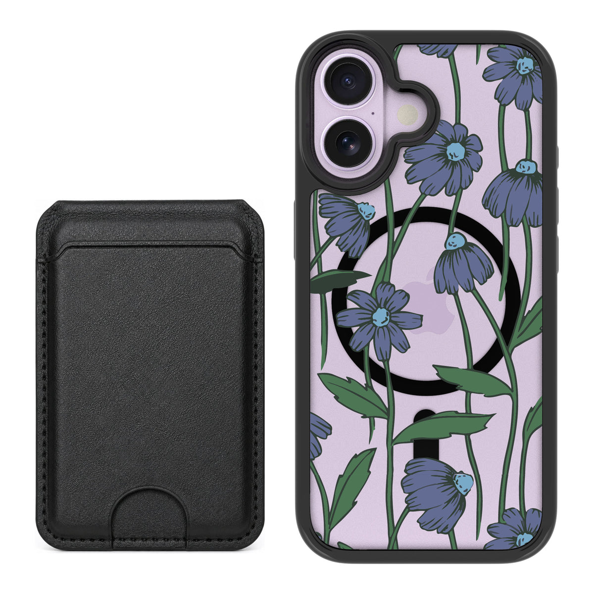 Scooch MagCase Violet Daisy for iPhone 17 — Black MagWallet Bundle