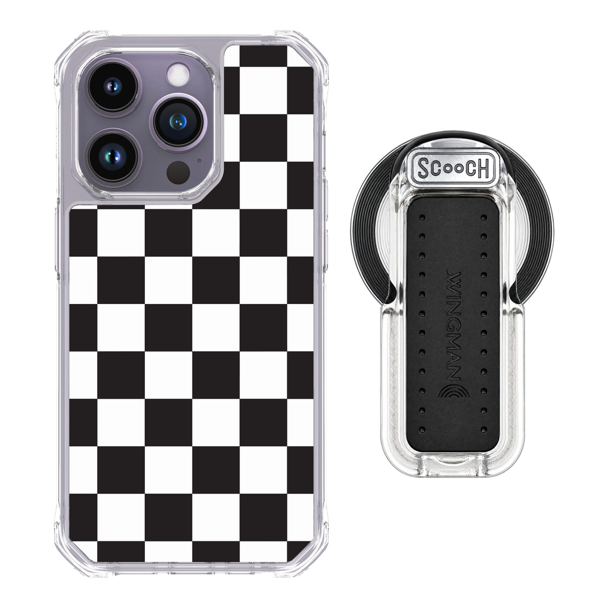 Scooch MagCase Checkered for iPhone 14 Pro — MagSafe Wingback Bundle - Clear