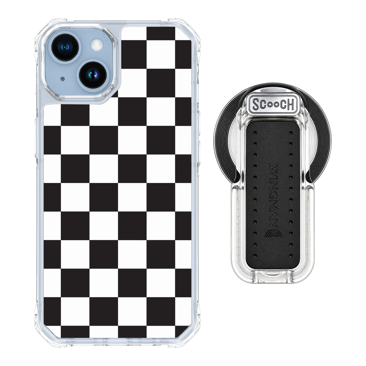 Scooch MagCase Checkered for iPhone 14 — MagSafe Wingback Bundle - Clear