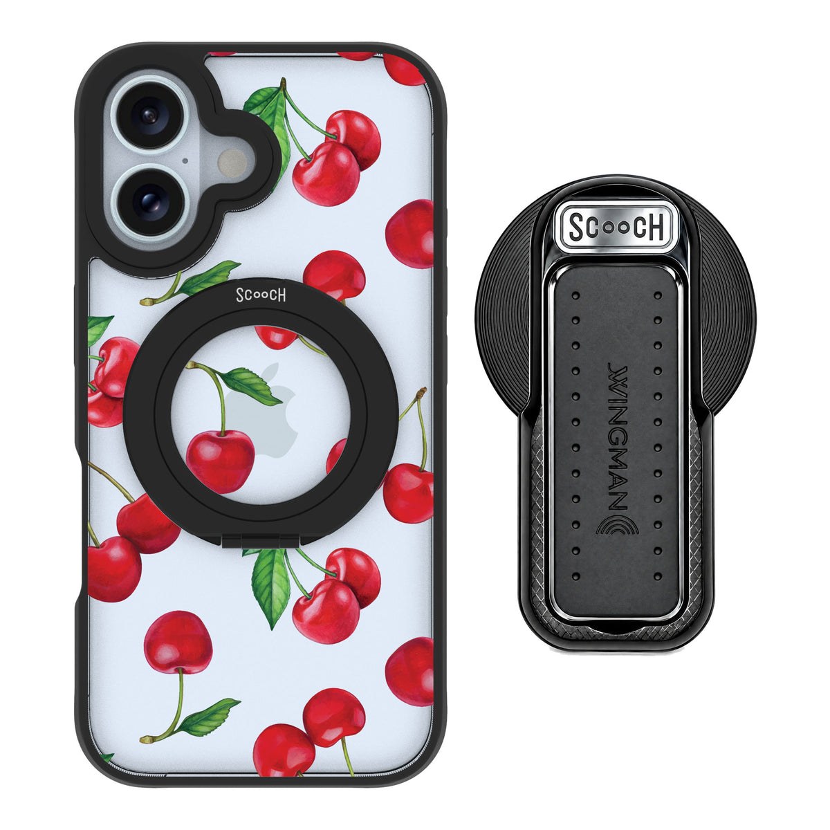 Scooch MagCase Very Cherry for iPhone 16 — MagSafe Wingback Bundle - Black
