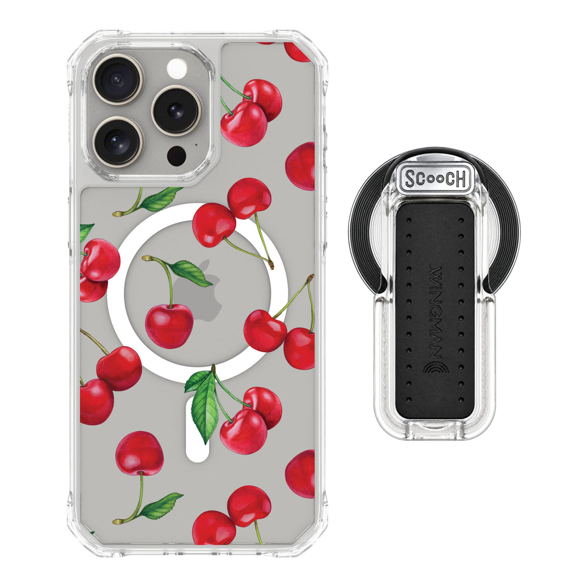 Scooch MagCase Very Cherry for iPhone 15 Pro Max — MagSafe Wingback Bundle - Clear