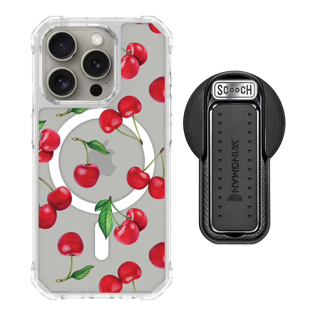 Scooch MagCase Very Cherry for iPhone 15 Pro — MagSafe Wingback Bundle - Black