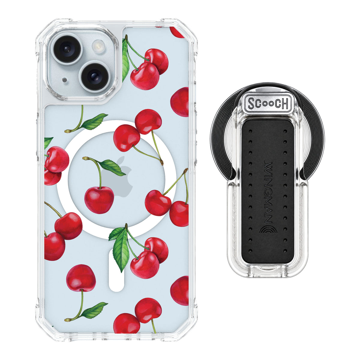 Scooch MagCase Very Cherry for iPhone 15 — MagSafe Wingback Bundle - Clear
