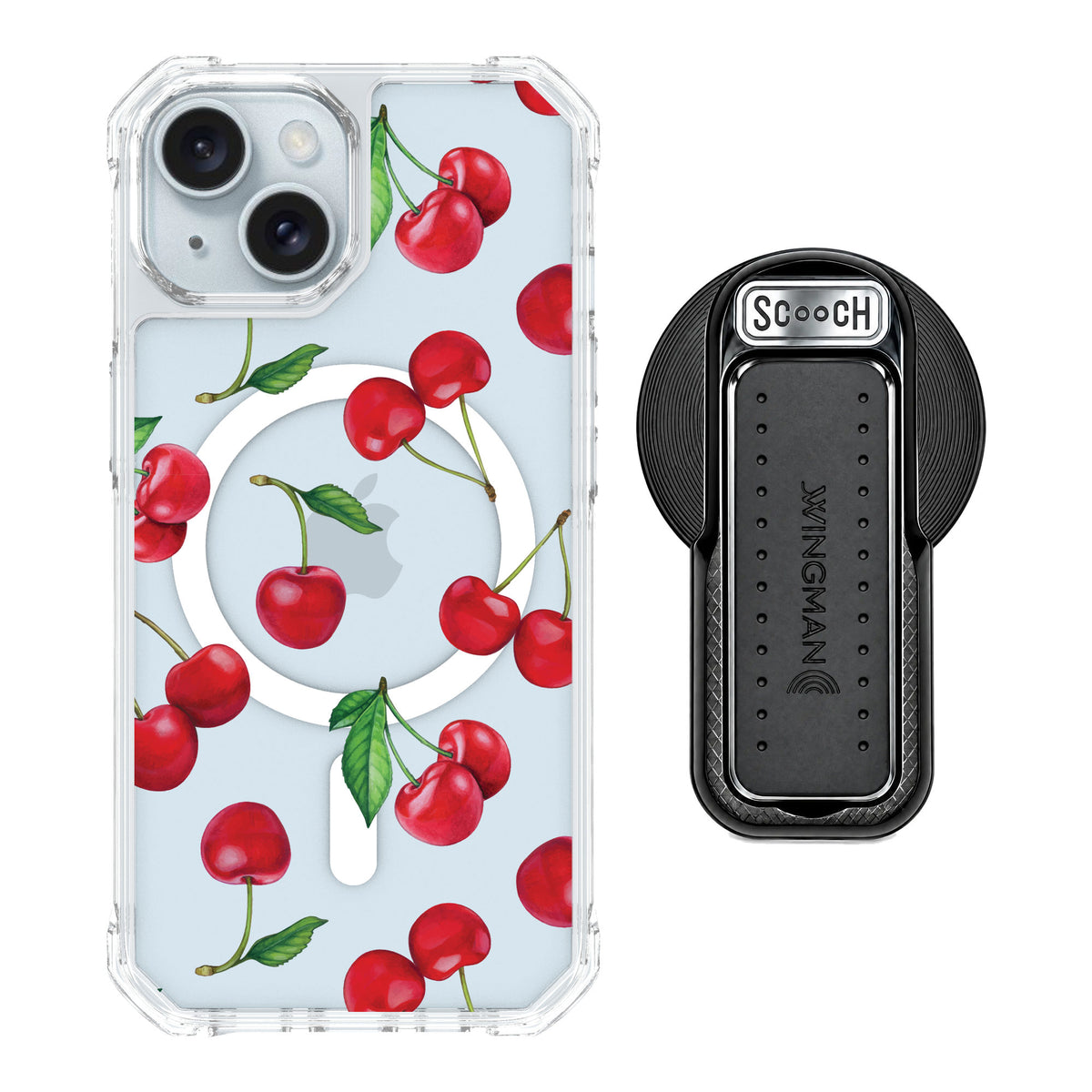 Scooch MagCase Very Cherry for iPhone 15 — MagSafe Wingback Bundle - Black