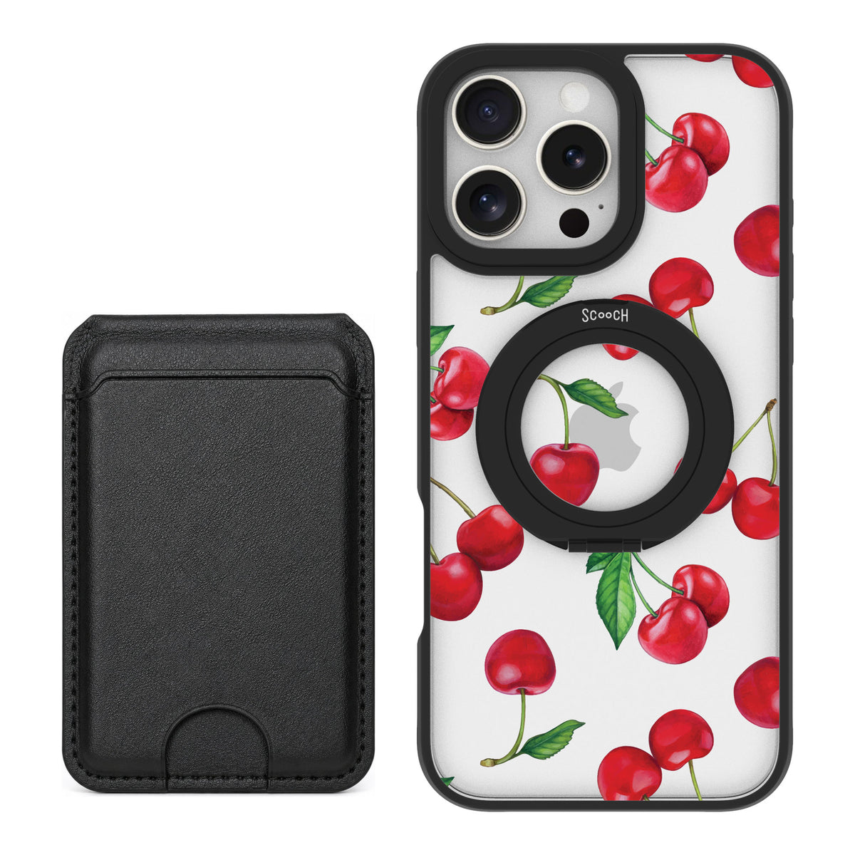 Scooch MagCase Very Cherry for iPhone 16 Pro Max — Black MagWallet Bundle