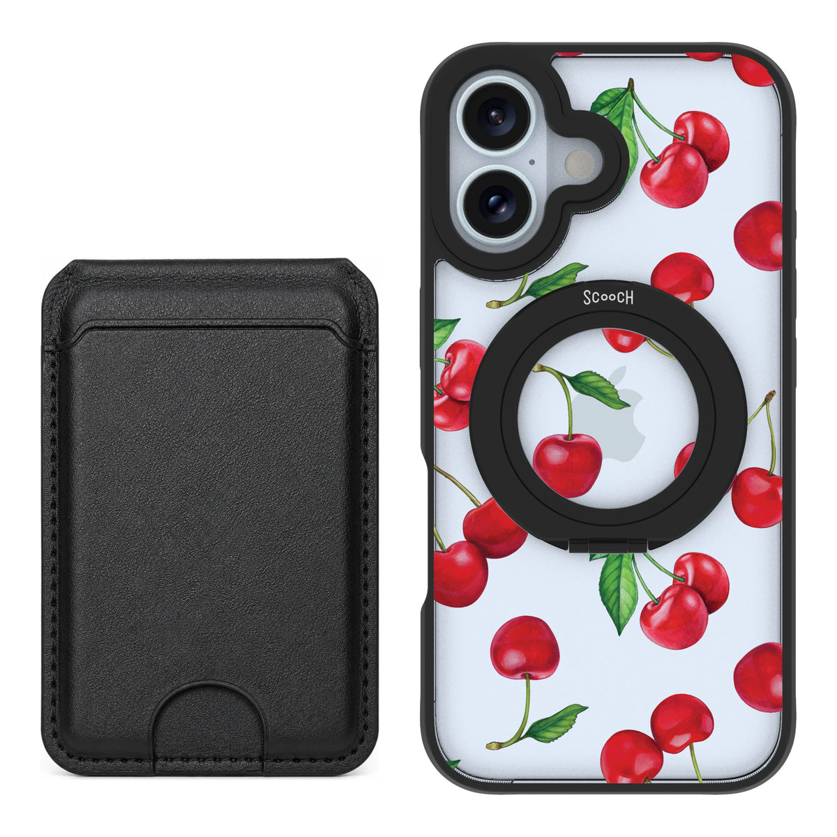 Scooch MagCase Very Cherry for iPhone 16 — Black MagWallet Bundle