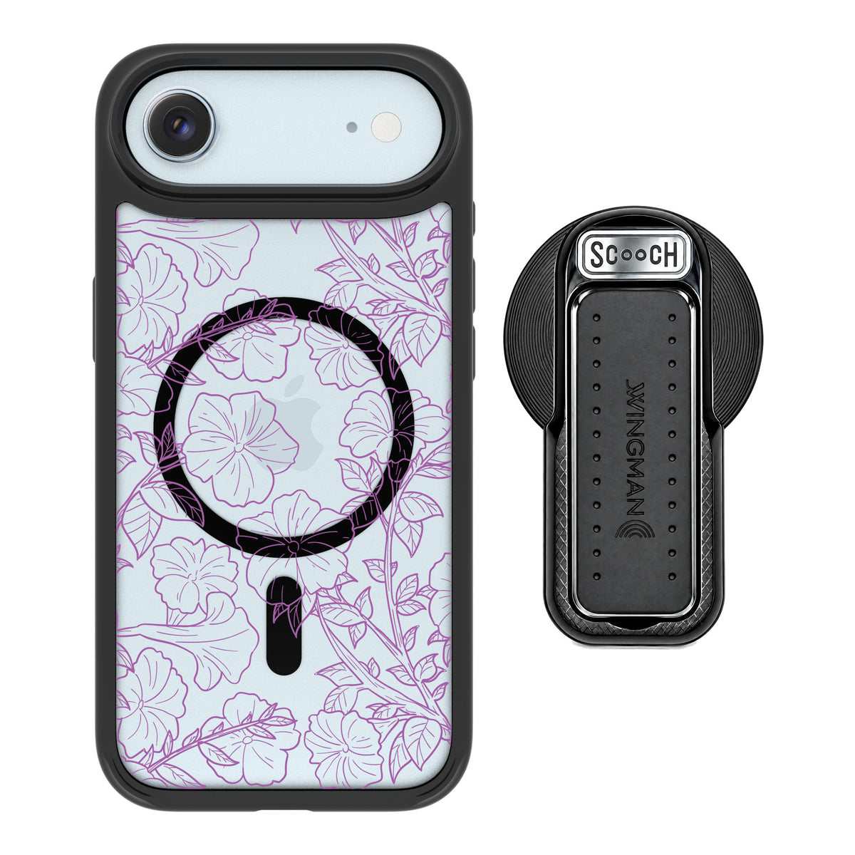 Scooch MagCase Purple Petunias for iPhone Air — MagSafe Wingback Bundle - Black
